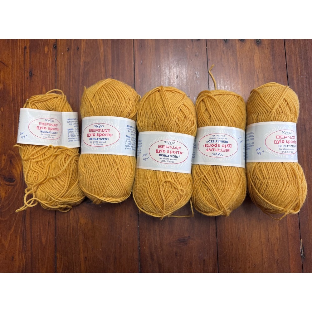 Bernat Nylo Sports Yarn Old Gold 6247 Lot JF‎ 5 Skeins 10oz Wool Nylon Vintage